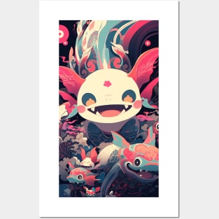 Cute Axolotl Anime Art Design | Cute Animals | Axolotl Hentaii Chibi Kawaii Design Posters and Art